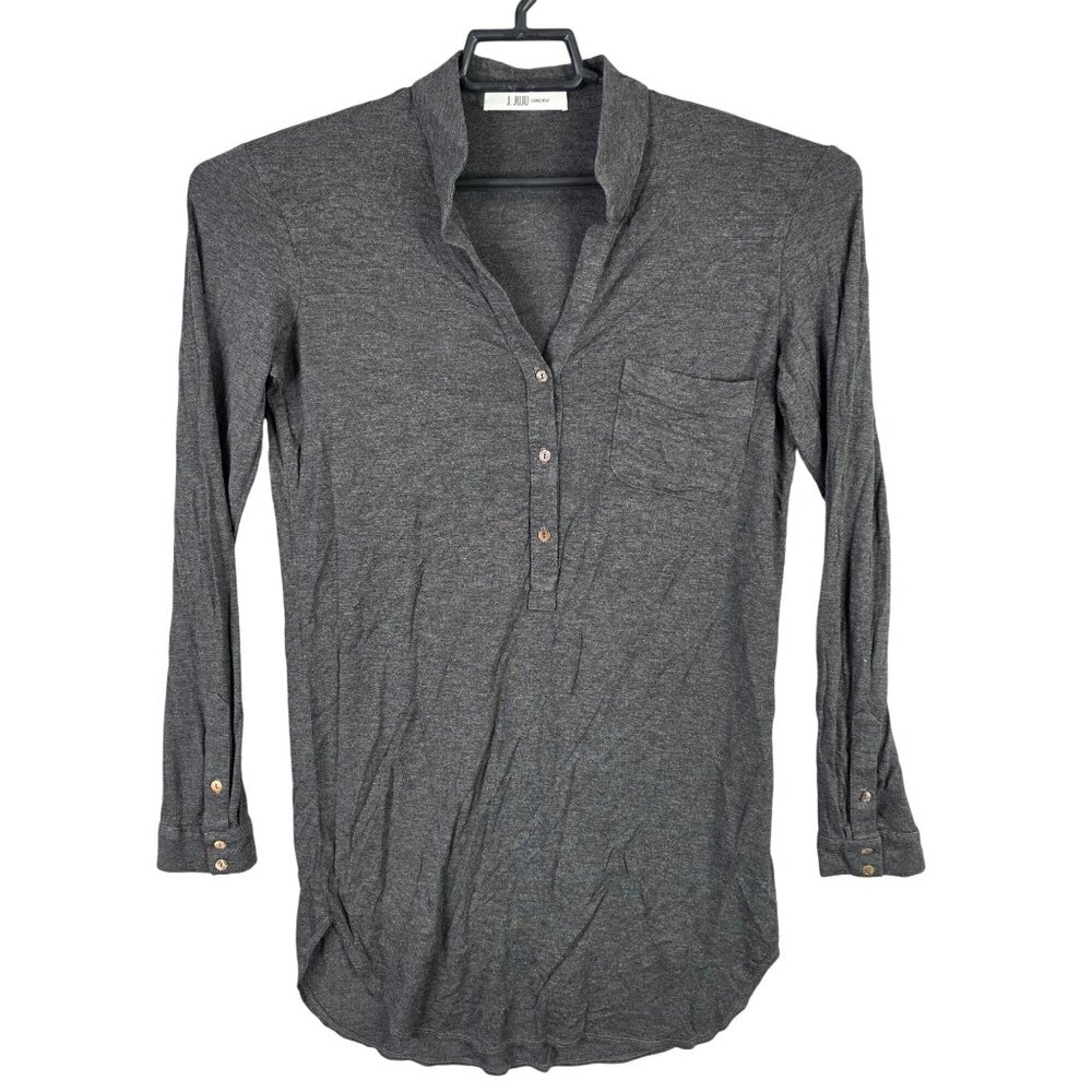 Womens J. Juju Lounge Wear Dark Gray Henley Top Long Sleeve Modal Blend Size 2